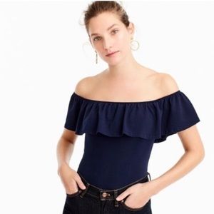 // j.crew off the shoulder ruffle bodysuit //